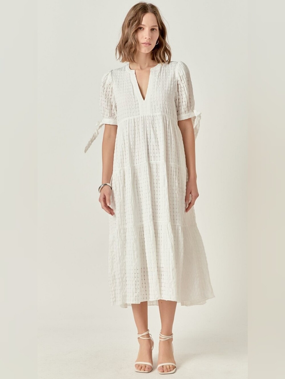 English Factory Puff Tie Sleeve Midi Dress